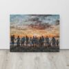 Custom photo mosaic collage print in bright room setting Custom photo mosaic collage print of large family displayed in room with light-colored wall and floor.