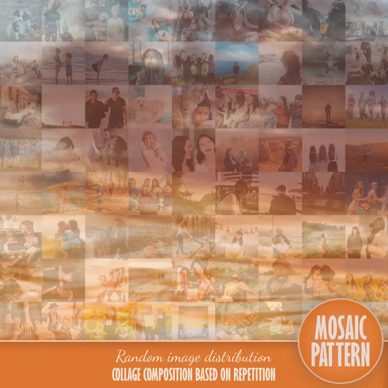 Picture collage layout sample featuring a photo mosaic pattern with randomized image distribution.